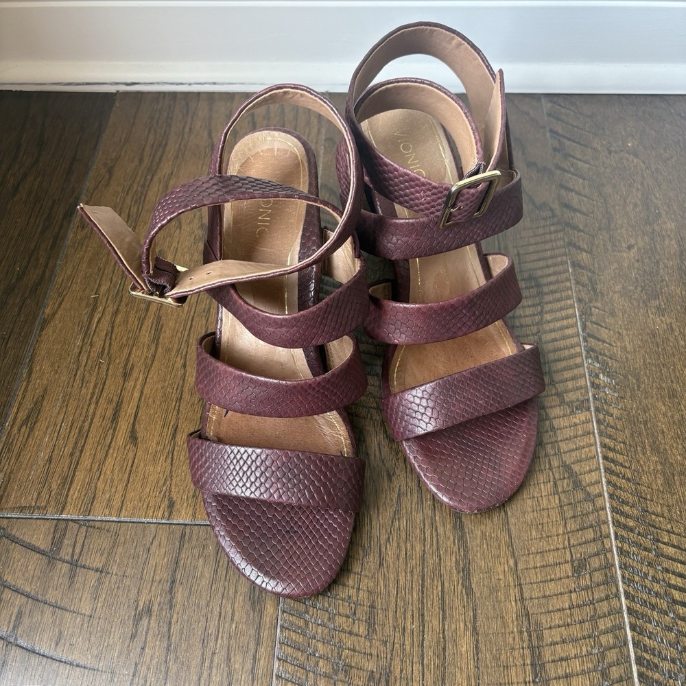 VIONIC Blaire MAROON Leather Snake Ankle Strappy Gladiator Open Sandals Sz11
